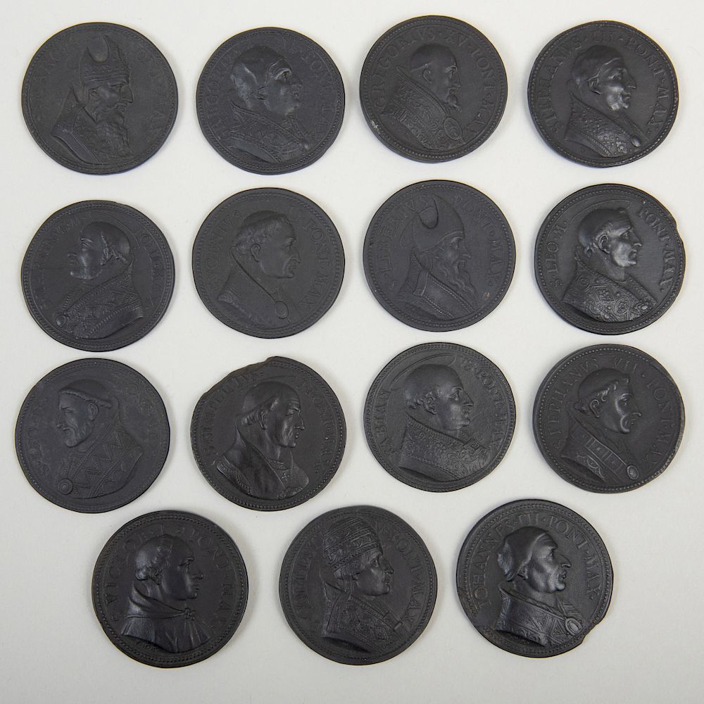 Appraisal: Group of Fifteen Wedgwood Black Basalt Medallions of Popes Various