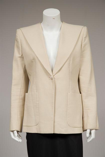 Appraisal: Chanel cream and white pinstripe blazer spring Corded vertical pinstriped