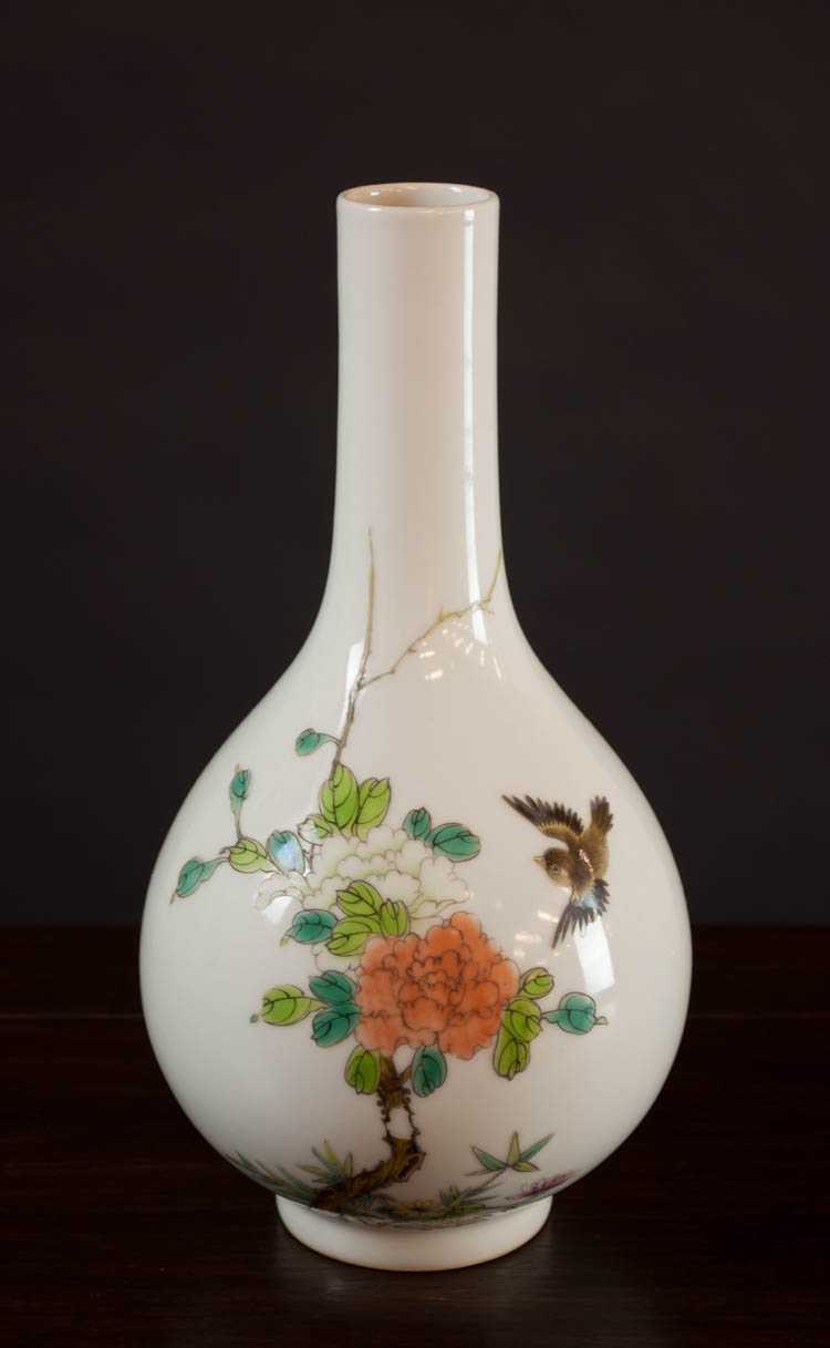 Appraisal: CHINESE PORCELAIN VASE bottle form featuring a bird and flowering