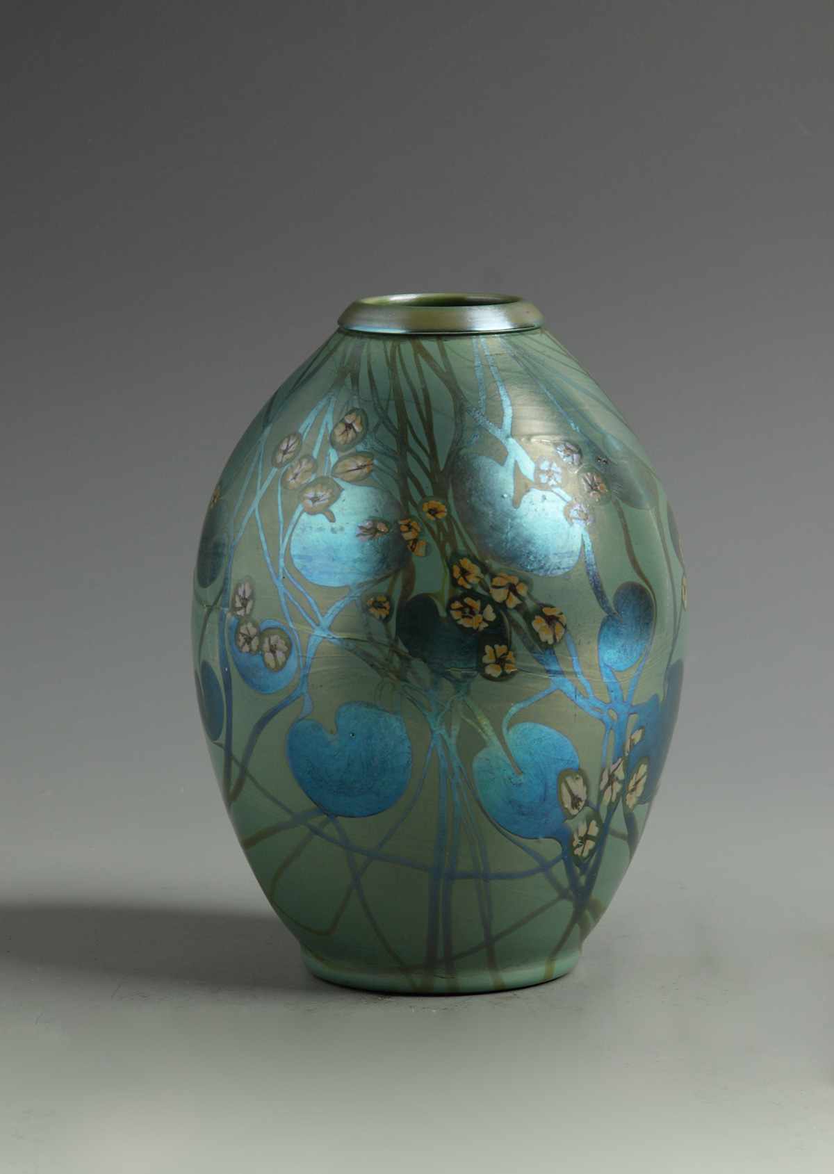 Appraisal: Decorated Tiffany Vase W Millefiore Flowers Leaf Vine decoration on