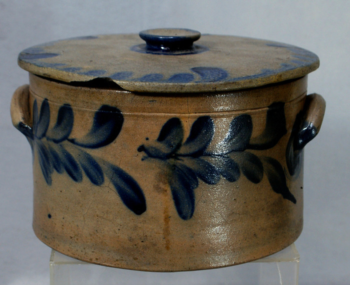 Appraisal: Stoneware butter tub with blue decoration hairline in body chip