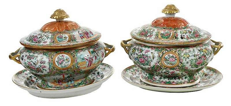 Appraisal: Two Rose Medallion Tureens with Under Plates Chinese late th