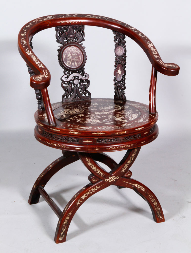 Appraisal: A - Chinese th C Carved Armchair Carved wood armchair