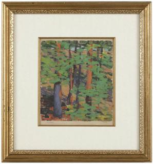 Appraisal: Theodore Morrow Criley ''Redwood'' Forest interior scene signed in pencil