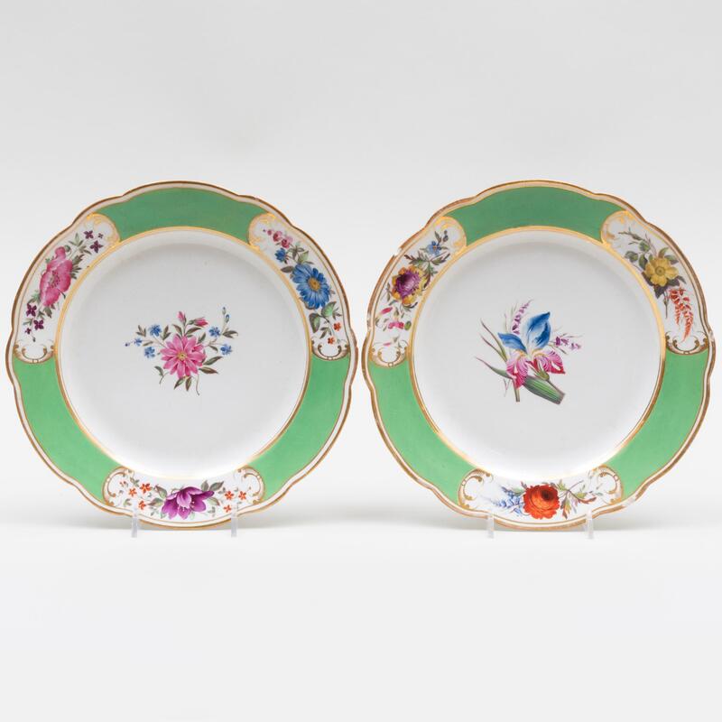 Appraisal: Pair of Chamberlains Worchester Green Ground Porcelain Plates Black printed