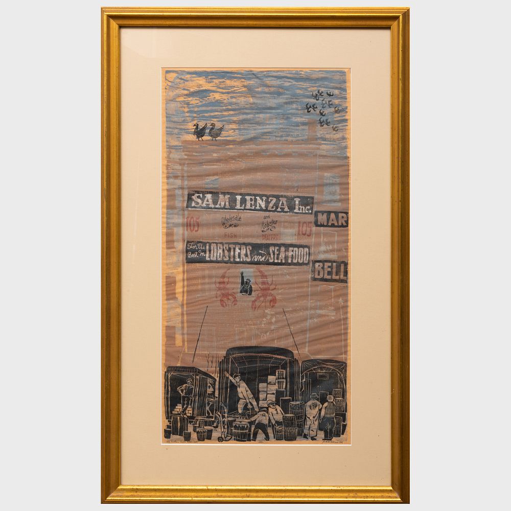 Appraisal: Antonio Frasconi - Fulton Fish Market III Woodcut in colors