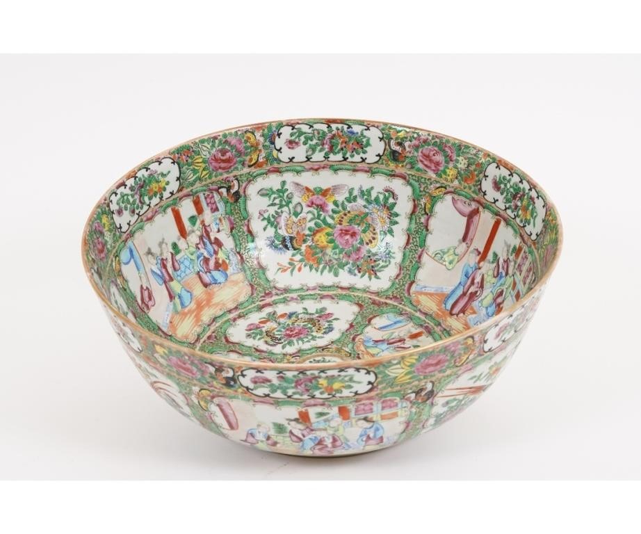 Appraisal: Large Rose Medallion punch bowl circa with alternating panels of