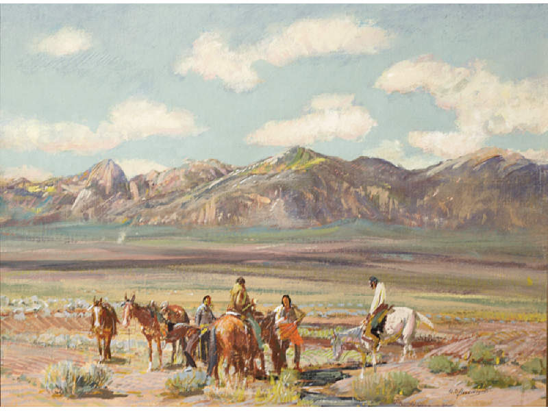 Appraisal: OSCAR E BERNINGHAUS AMERICAN - SOME INDIANS WATERING THEIR HORSES