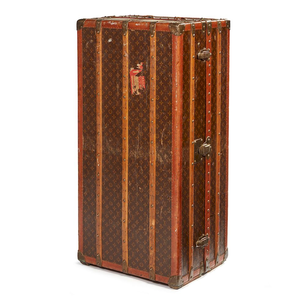 Appraisal: Louis Vuitton Trunk Louis Vuitton early th century wardrobe trunk