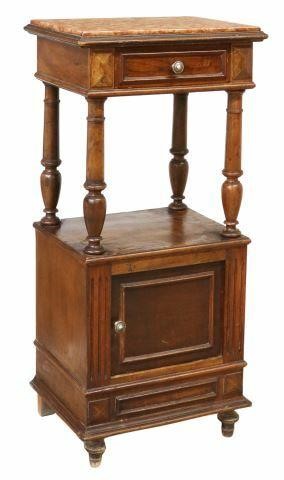 Appraisal: French Henri II style walnut nightstand th c inset marble