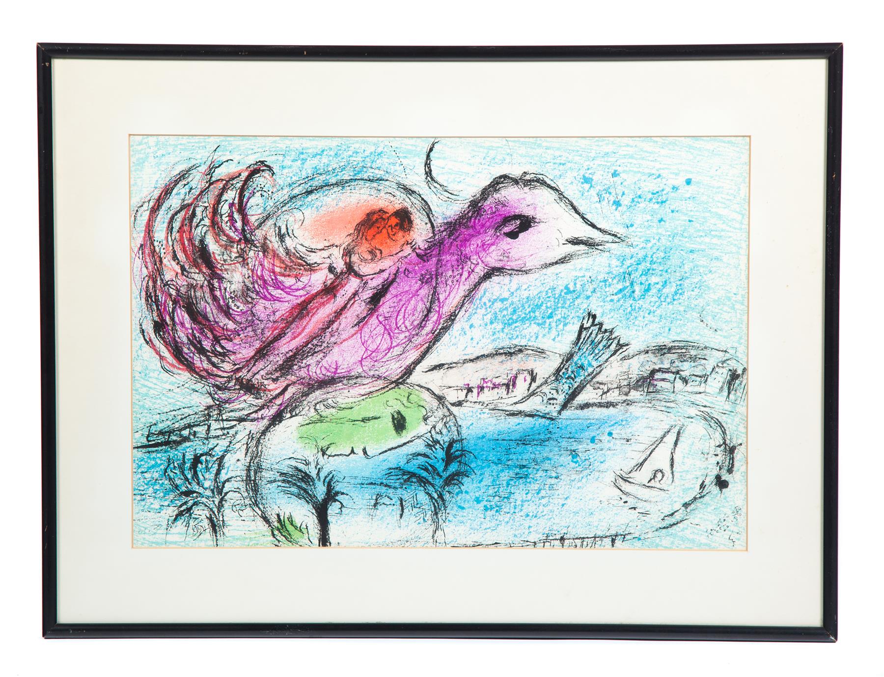 Appraisal: THE LOVERS ON BIRD OVER THE BAY PRINT MARC CHAGALL