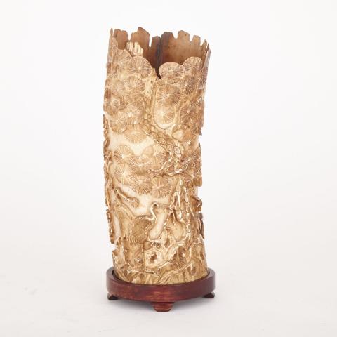 Appraisal: Ivory Carved Ornamental Vase Circa s Of cylindrical form the