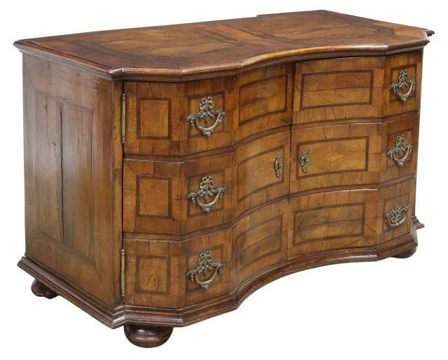 Appraisal: Antique German walnut commode th c shaped case with concave