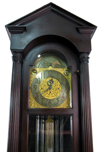 Appraisal: MAHOGANY EMPIRE REVIVAL TALL CASE HALL CLOCK Herschede Hall Clock