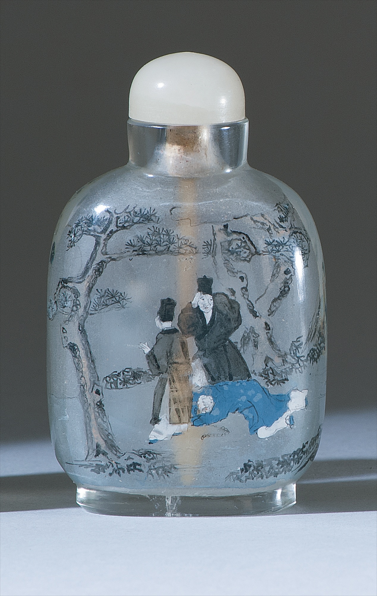 Appraisal: INTERIOR-PAINTED GLASS SNUFF BOTTLE th CenturyBy Ting Erh-Chung Depicting figures