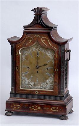 Appraisal: REGENCY BRASS INLAID MAHOGANY BELL CHIMING BRACKET CLOCK By Anderson