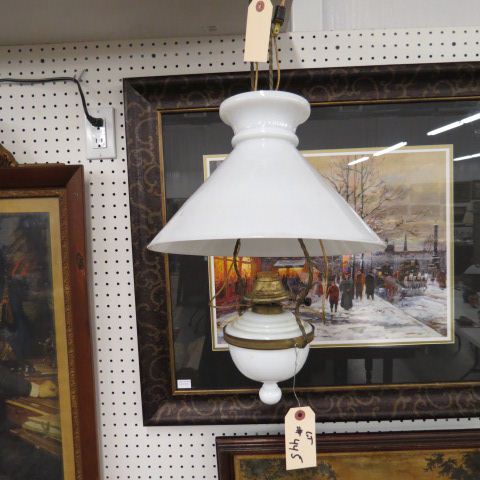 Appraisal: Victorian Hanging Lamp milk glass matching shade electrified