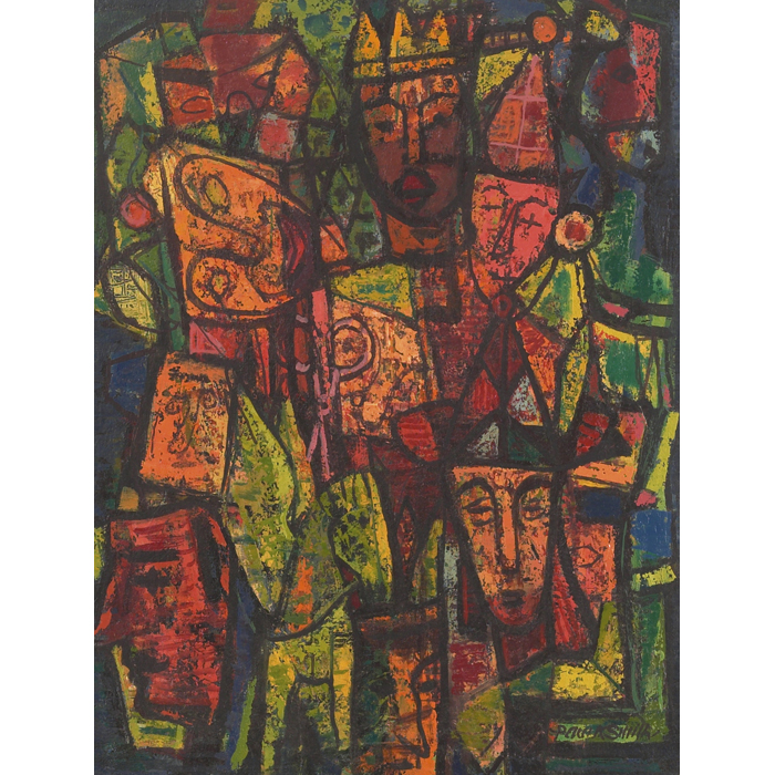 Appraisal: Paul Kauver Smith Abstract Masks c oil on masonite