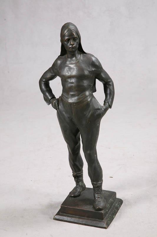 Appraisal: STATUE Bronze of a man standing with his hands in