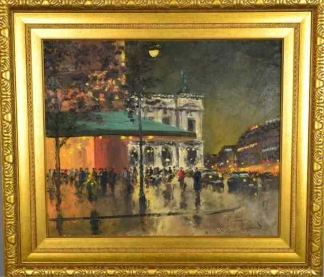 Appraisal: J RIGAUD OIL ON CANVAS th century French nightscape street