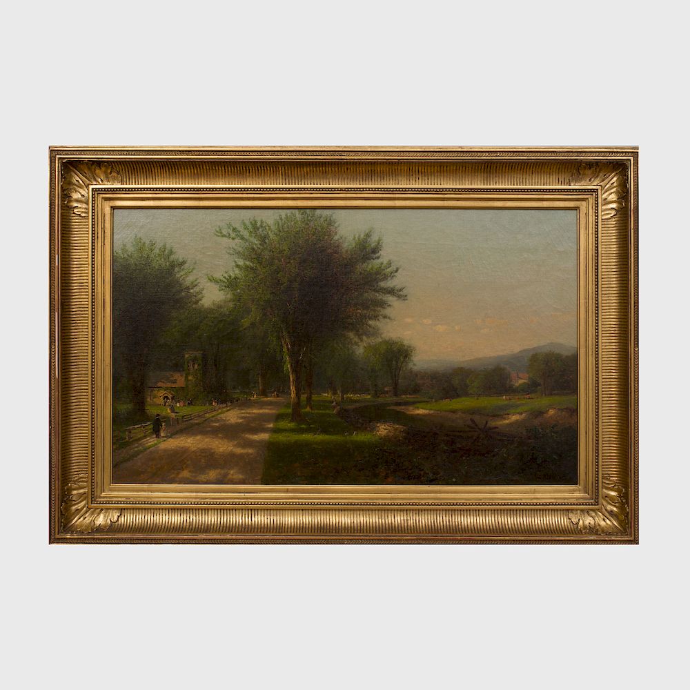 Appraisal: American School Country Lane Oil on canvas unsigned x in