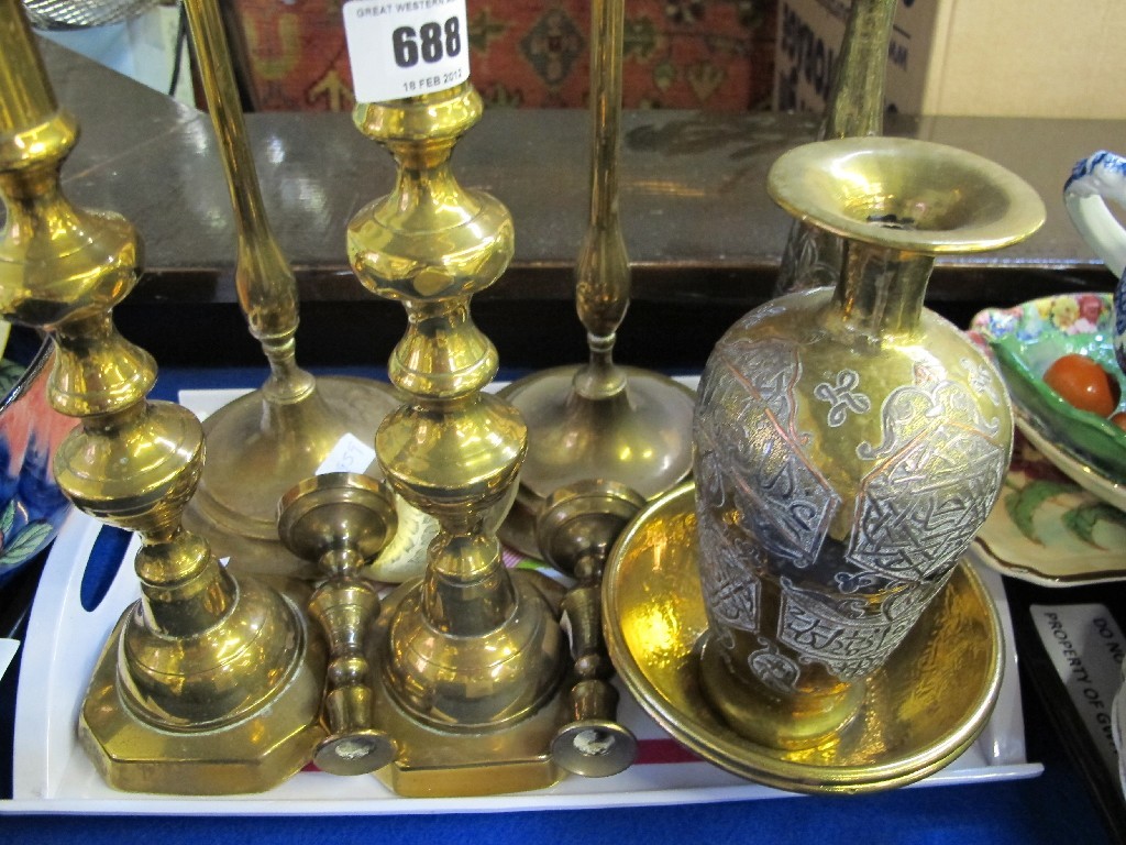 Appraisal: Tray lot of assorted brass ware - Islamic vases candl