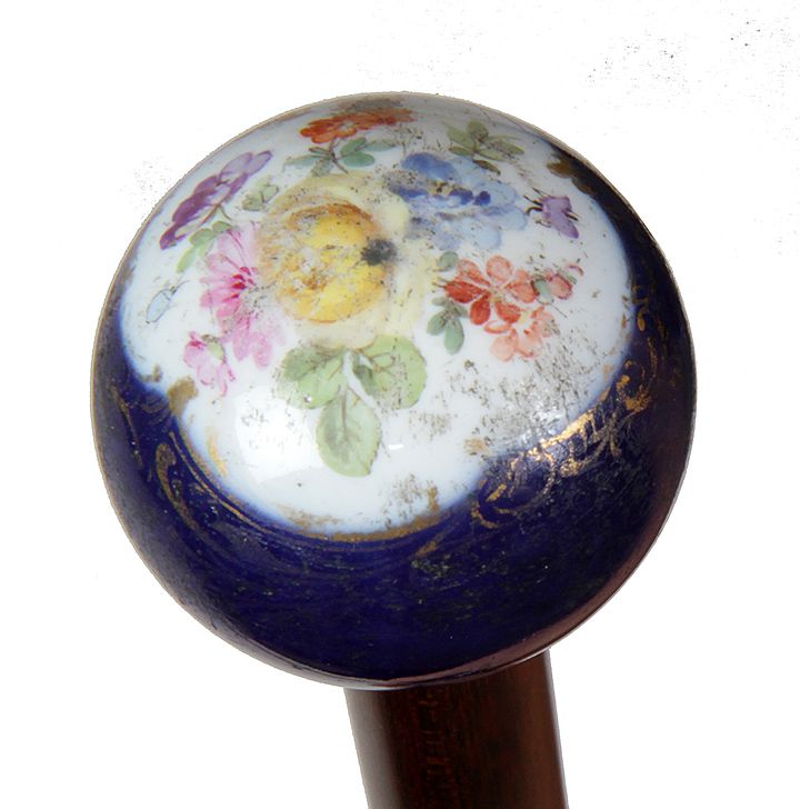 Appraisal: Porcelain Opera Cane Ca - A cobalt blue porcelain handle