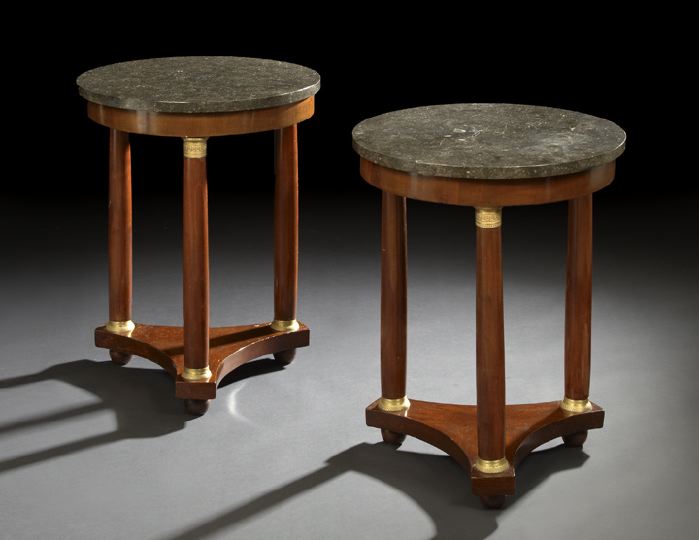 Appraisal: Pair of Empire-Style Mahogany and Marble-Top Occasional Tables late th