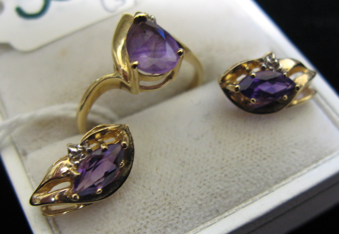 Appraisal: PAIR OF AMETHYST DIAMOND AND FOURTEEN KARAT GOLD EARRINGS AND