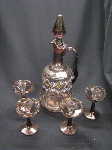 Appraisal: Victorian Amethyst Art Glass Decanter with cordials enameled floral