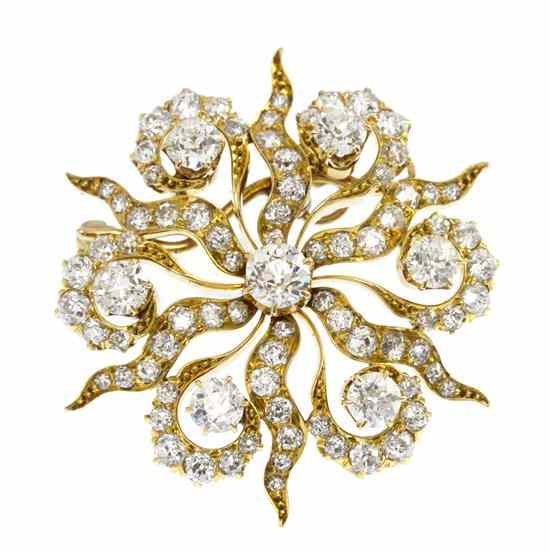 Appraisal: An Karat Yellow Gold and Diamond Pendant Brooch in an