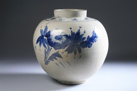 Appraisal: KOREAN BLUE AND WHITE PORCELAIN VASE Floral decoration - in