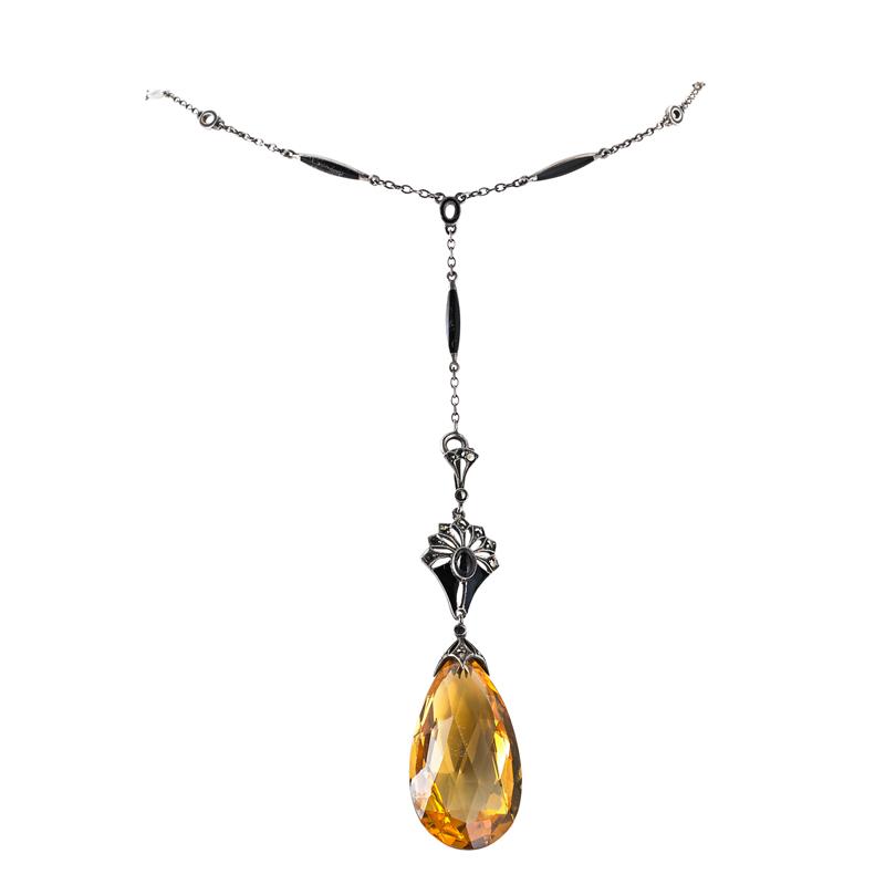 Appraisal: THEODOR FAHRNER CITRINE ENAMELD SILVER NECKLACE Condition Report