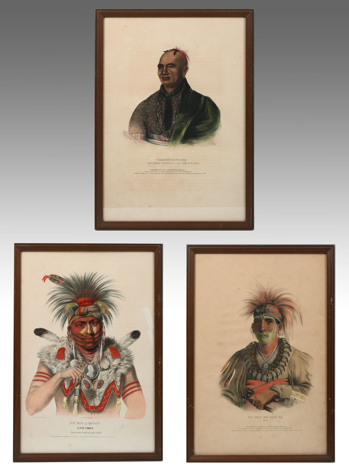 Appraisal: THREE FRAMED MCKENNEY HALL NATIVE AMERICAN PRINTS Thayendanegea the Great