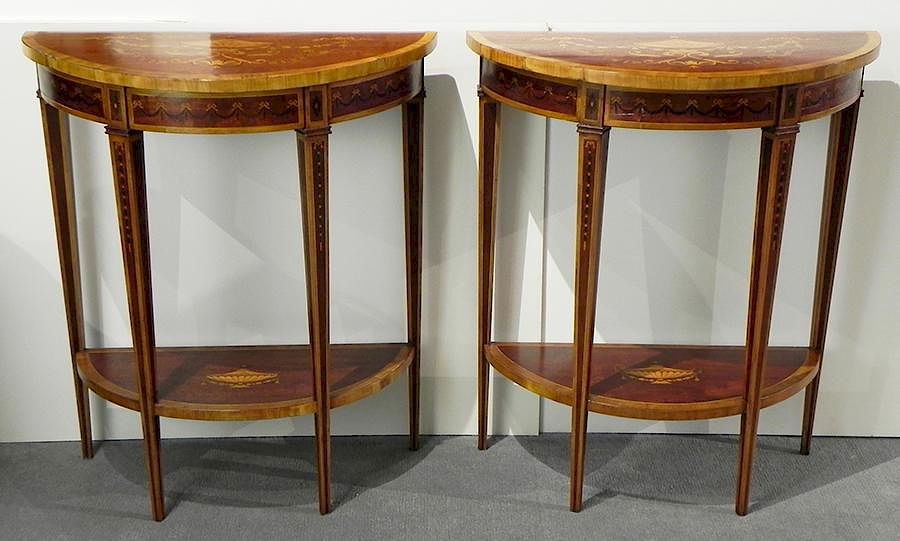 Appraisal: Pair of Continental mahogany demi lune console tables Pair of