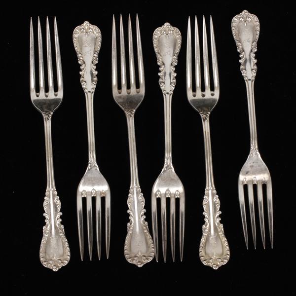 Appraisal: Six Reed Barton Majestic sterling silver luncheon forks Designed by