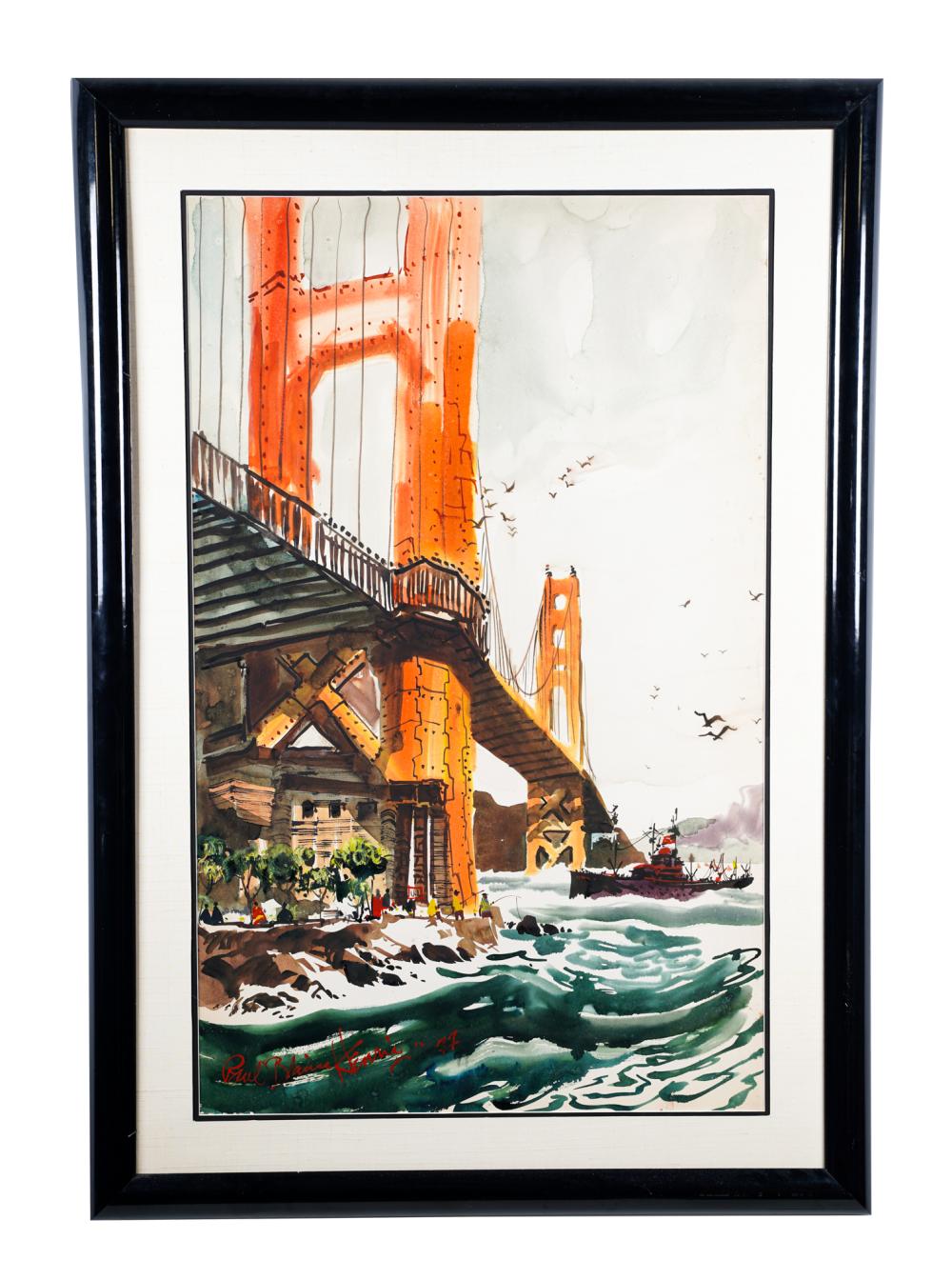 Appraisal: PAUL BLAINE HENRIE GOLDEN GATE BRIDGE circa watercolor on paper