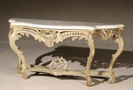 Appraisal: Louis XV Style Parcel Gilt and Light Green Painted Serpentine