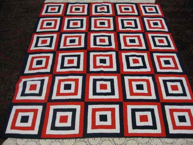 Appraisal: Handmade Quilt red white blue block designs '' x ''