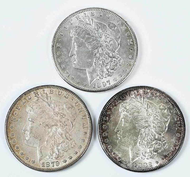 Appraisal: Three Uncirculated San Francisco Morgan Dollars -S -S -S Provenance