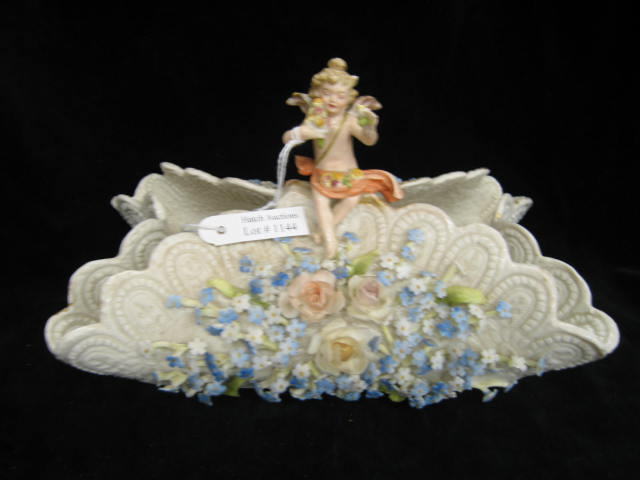 Appraisal: Royal Rudolstadt Porcelain Vase with figural cherub applied flowers couple