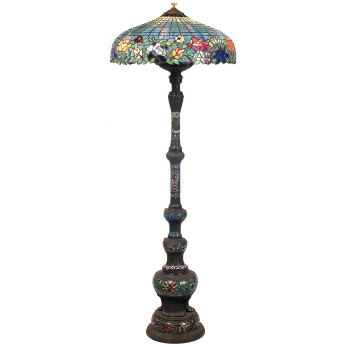 Appraisal: Arts and Crafts period floor lamp floral leaded glass shade