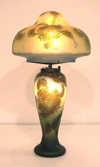 Appraisal: Lemaitre cameo glass lamp and shade amber blue and green