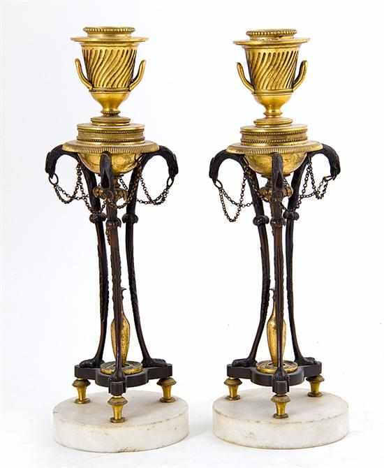 Appraisal: Pair French Empire parcel-gilt bronze candlesticks second half th century