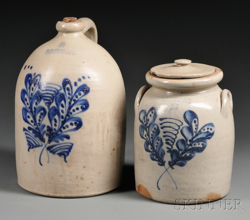 Appraisal: Cobalt Blue Decorated Stoneware Crock and Jug F B NORTON