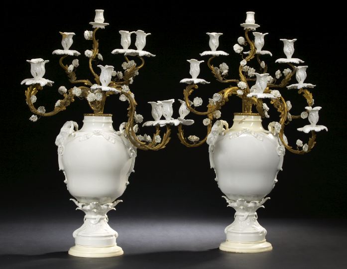 Appraisal: Large and Impressive Pair of Meissen Blanc-de-Chine Porcelain Ram-Masque Vases