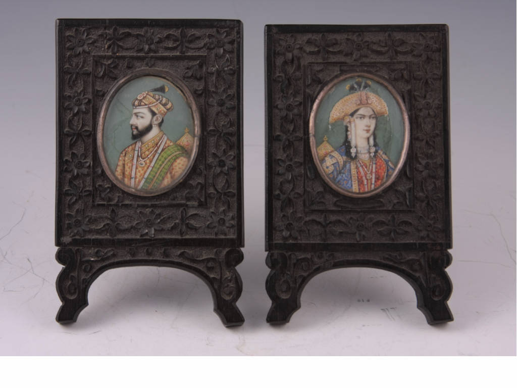 Appraisal: Pair of South Asian Miniature Ivory Portraits likely India ca