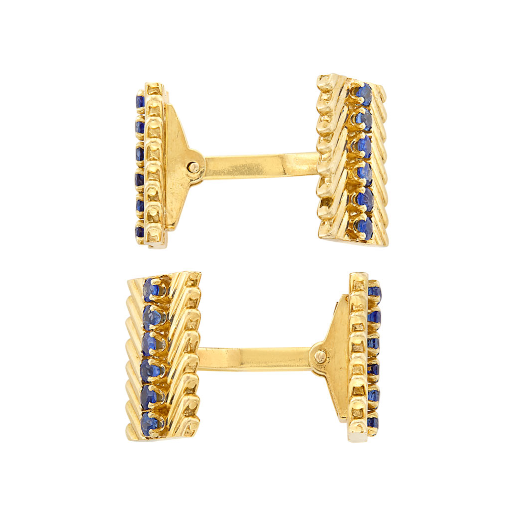 Appraisal: Pair of Gold and Sapphire Cufflinks Van Cleef Arpels kt