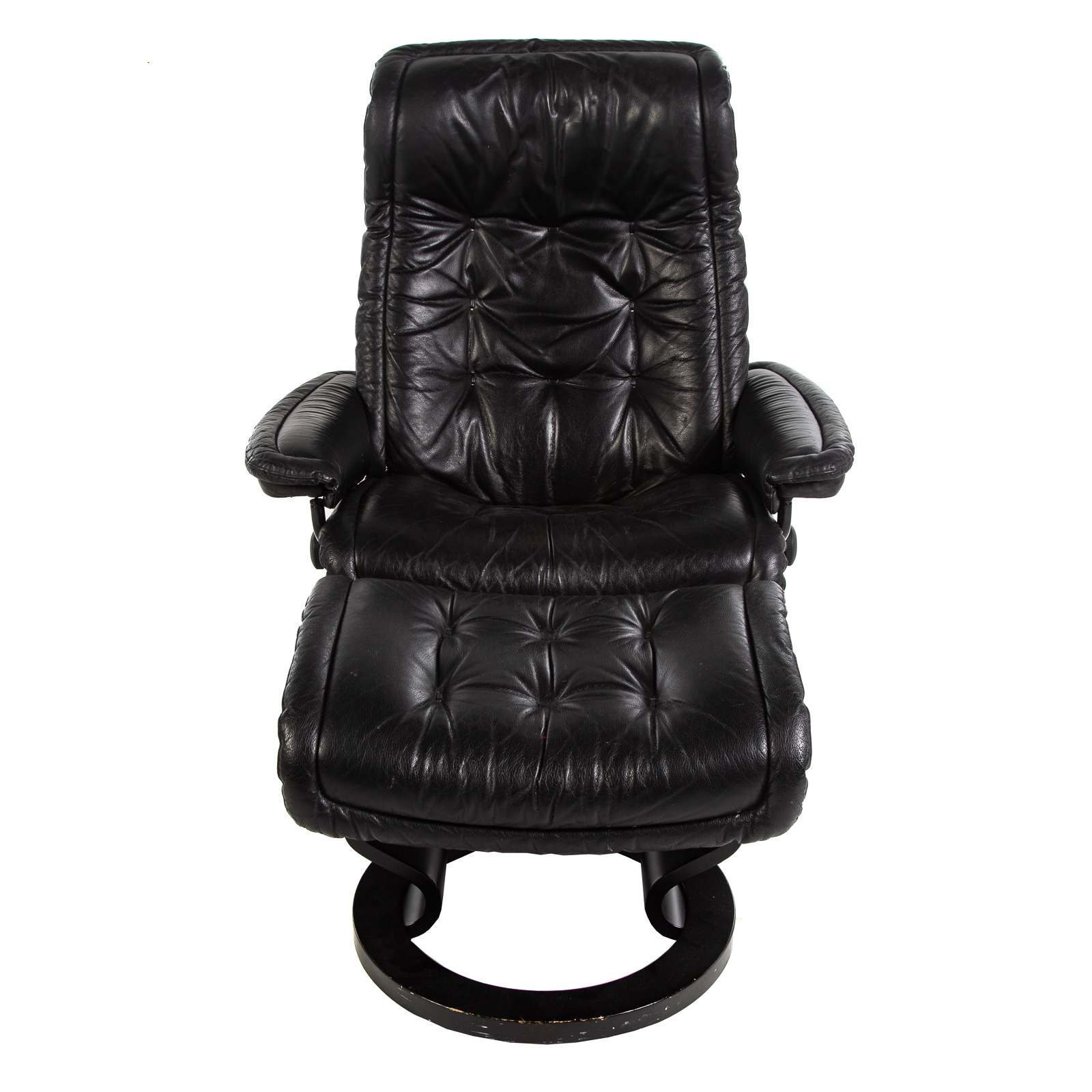 Appraisal: EKORNES STRESSLESS LEATHER RECLINER OTTOMAN th century black leather tufted