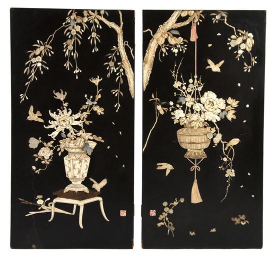 Appraisal: A Pair of Japanese Ebonized and Ivory Inset Panels each